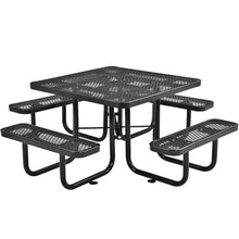 LAUCO Square Picnic Table, Expanded Metal, Black Thermoplastic Coating, Attached Benches, 1-1/2” Umbrella Pole Hole, Outdoor-Rated, 1000 lb Capacity (Black) 36036