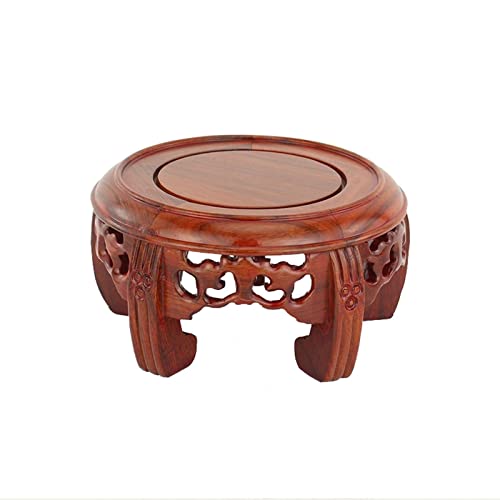 YYBOES Plant Pedestal Stand Flower Pot Base Stone Buddha Statue Vase Ornaments Wooden Base Handicraft Stand Vase Base Carved Teapot Base Pedestal Stands for Display