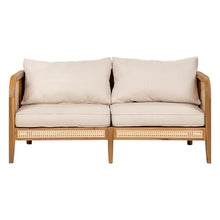 Christopher Knight Home Tilden Acacia Wood Outdoor Loveseat, 2-Seater Patio Furniture Sofa with Wicker Accent, Wooden Patio Sofa Couch with Armrest+Cushions, Comfy Lounging/Reading Chair, Teak+Beige