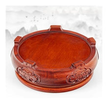 LUYOUBOZHU Vase Stand Round Wood Pedestal Display, Relief Sculpture Brackets, for Indoor Bonsai Teapot Vase(Large)