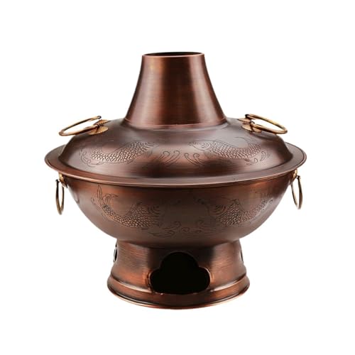 EliteBloom Traditional Copper Hot Pot - 34Cm Charcoal Cooking Pot for Home Parties, Old-Fashioned Commercial Cookware, Perfect for Family Gatherings and Dining Experiences.,Copper-34cm