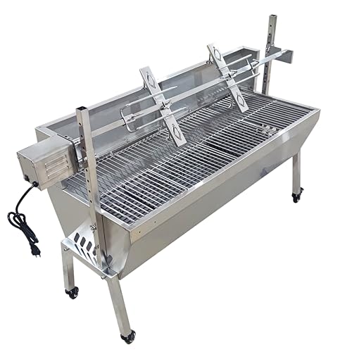 IntXanth Roasted Lamb Grill Rotisserie Grill 45.67inch Length Charcoal or Wood Fueled with 4 Casters Stainless Steel Movable 15W