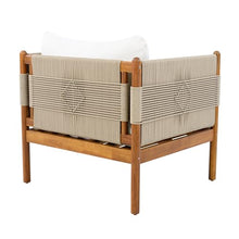 Christopher Knight Home Lenor Acacia Wood Lounge Chair Outdoor Set of 2 with Removable Cushion, Solid Wood Patio Accent Chair with Diamond Rope Weave, Patio Furniture Set Sofa Chair, Beige+Cream+Teak
