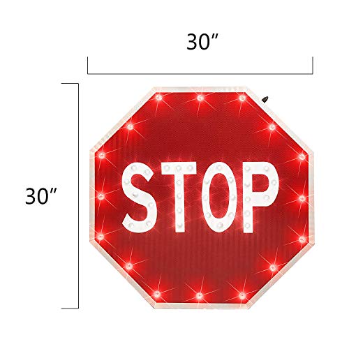 Allexcent 30'' Solar Powered LED Blinking Reflective Stop Sign Green