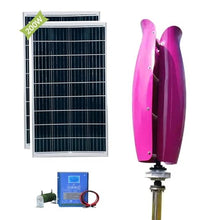 3KW Wind Turbine Generator Kit 12V 24V 48V Free Energy Windmill Vertical Axis Wind Turbine + 2 *100W Photovoltaic Panels Breeze Start Wind And Solar Hybrid Power Generation System(Purple,24V)