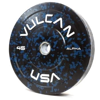 VULCAN 230 lb Alpha Bumper Plate Set Blue Fleck Yellow Fleck Green Fleck Grey Fleck