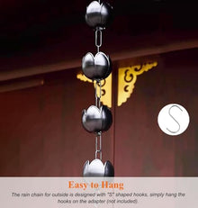 WhamtL Flower Rain Chain Waterfall Water Diverter, Metal Non Rusting Rain Chain Chime Eaves Drainage, Hanging Rain Gutter Chains Outside Decoration(Black,6.5m (21.3ft))
