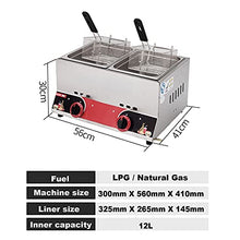 Dntum Professional Commercial Gas Fryer, Stainless Steel LPG Fryer, Adjustable Firepower, 22L Large Capacity Double Fryer, with Baskets and lid, Easy to Clean,Gas