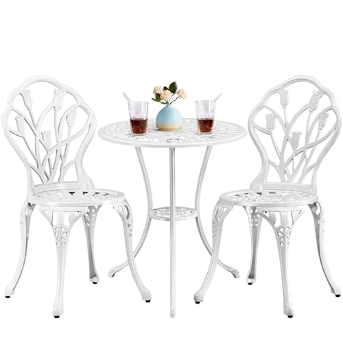 DUYHBAWRS 3 Piece Garden Furniture Set Outdoor Patio Bistro Set Rust-Resistant Garden Table and Chairs