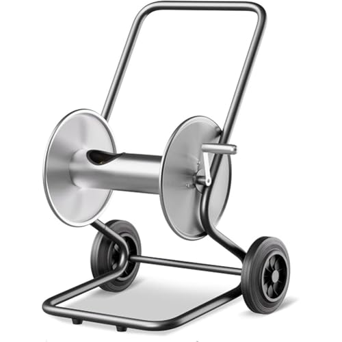 XYWGBMS Heavy Duty Metal Hose Reel Cart, Outdoor Storage Rack for Garden, Stainless Steel Hose Storage for 60M Hose, Mobile Hose Reel with Durable Design-Empty Frame
