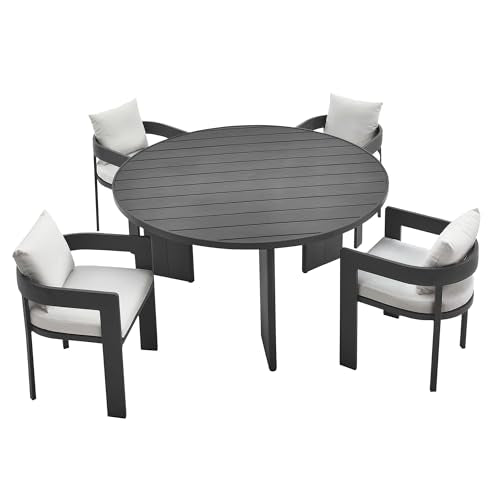 Modway Tahoe 5-Piece Outdoor Dining Set Gray White