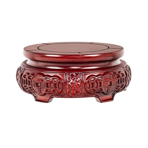 WOAITIANTIAN Vase Stand Plant Stand Bonsai Base Decoration, Round Rosewood Relief Sculpture Display Pedestal(Large)