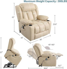UOPYNE Power Lift Recliner Chair with Massage and Heat, Comfort Living Room Electric Reclining Sofa with Remote Control, PU Leather Lift Assist Armchair for Elderly, USB Ports
