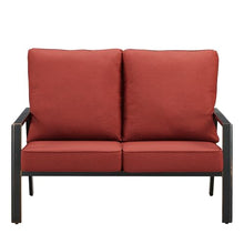 Oakland Living Black Aluminum Patio Deep Seating Outdoor Two Seater Loveseat with Red Cushions