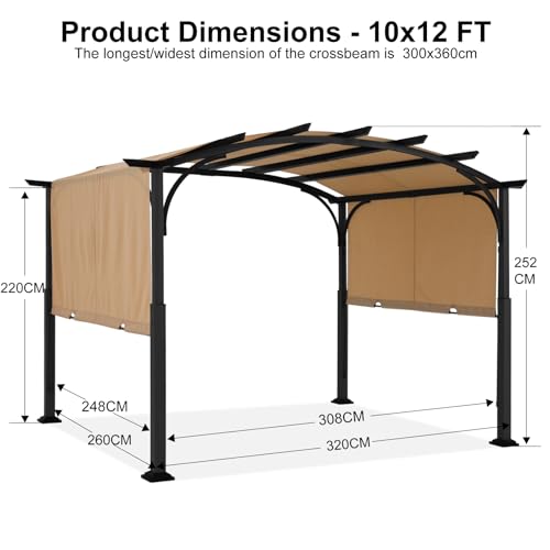 ABCCANOPY Arched Pergola 10'x12' with Retractable Sun Shade, Beige