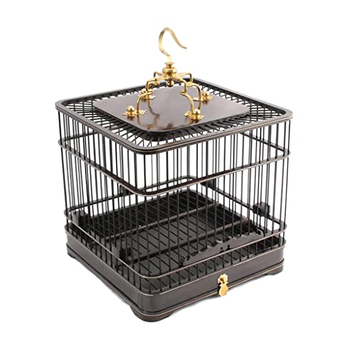 EliteBloom Wooden Birdcages Vintage Square Bird Cage Simple Bird Carriers Portable Bird House Carrier Home Outdoor Bird House,Black Medium