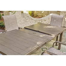 BOWERY HILL Outdoor Rectangular Aluminum Dining Table, Light Brown Finish, 71-94 in Expandable Design, Durable Wood-Look Paint, Stainless Steel Hardware, Patio Furniture for 10-Person Dining Use