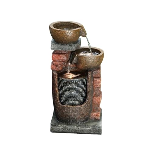 HIONJIN Water Fountain Decor for Patio Yard and Garden 5 Tiered Polyresin Cascading Pitchers Outdoor Fountains