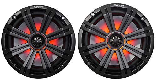 KICKER 8" 600 Watt Marine Boat Waterproof Speakers with LED's and Rockville Dual 7.7" Wakeboard Tower Speaker Enclosure Black