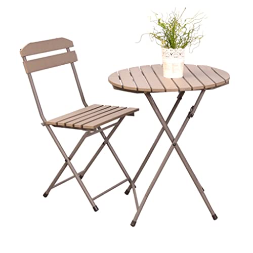JIQHOHX 2/3 PCS Patio Folding Furniture Set, Sofa Coffee Table, Steel Frame Garden Table, Plastic Wood Slats Chair, Outdoor Table for Porch, Backyar