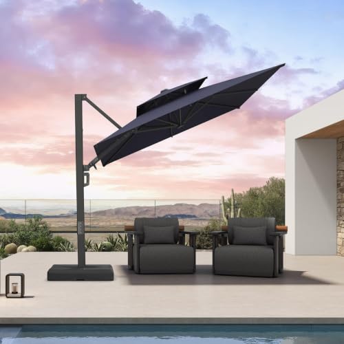 OROTLECT 8' Square Cantilever Umbrella with Base and 60-degree Rotation