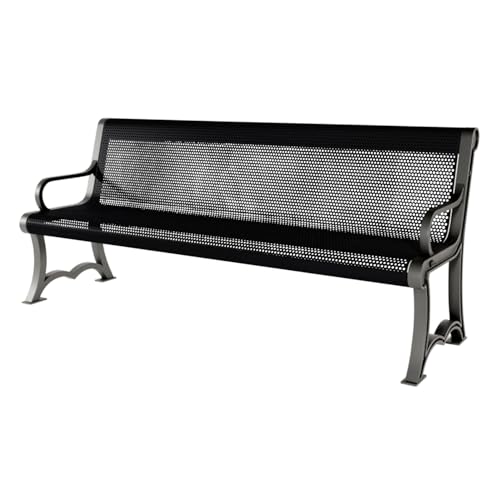 COATEDOUTDOORFURNITURE Bench, Black, Punched, 6Ft, with Back, Portable