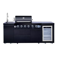 Outdoor Kitchen Island with Built in Grill, 4 Burner 71500 BTU Stainless Steel Gas Barbecue Island, Patio Cooking Station with Refrigerator & Sink, Built In Grill Island for Backyard (Black)