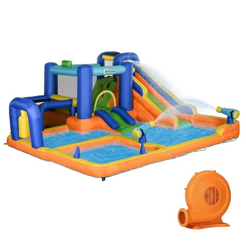 Outsunny Kids Inflatable Water Slide 7-in-1 Bounce House Multi-colored