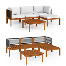 WEHUOSIF Solid Acacia Wood 5-Piece Outdoor Lounge Set with Cream White Cushions, Modular Garden Seating for Patio