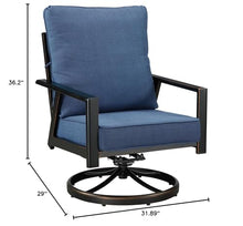 Oakland Living Pair of Black Aluminum Patio Deep Seating Swivel Rocker Club Chairs with Blue Cushions