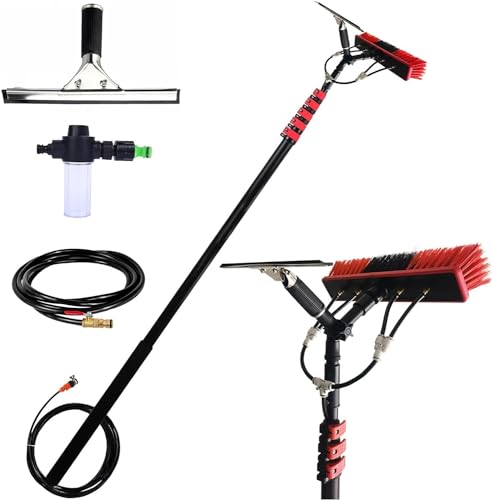Telescopic Rod Window Cleaning Telescopic Washing Brush with Soap Dispenser for Cleaning Solar System Patio Roof Conservatory Cleaning Set PV System Cleaning,55cm Brush,6M