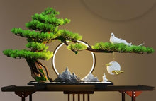 Artificial Bonsai Tree with Lamp Ring, Realistic Bonsai Green Plant Zen Garden, Chinese Welcome Pine Bonsai Ornaments for Home Office Decoration Desktop Display,B3