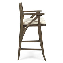 Christopher Knight Home Hermosa Outdoor Acacia Wood Barstool (Set of 4), Grey with Cream Cushion