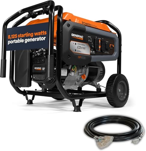Generac 8,125 Starting Watt Portable Gas Generator, Extension Cord Included