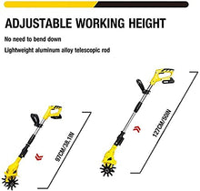 Tiller Rotavator Cordless, 20V Portable Electric Hand Tiller with Rechargeable Battery and Charger, 97-127Cm Adjustable Handle, Hand Held Soil