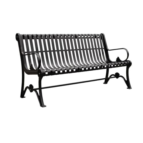 GRFIT Outdoor Bench Garden Bench with Backrest, Outdoor Iron Seat for Multiple People, for Balcony, Patio, Porch and Solarium, Black Garden Bench (Large)