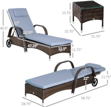 UOPYNE Pool Patio Chaise with Wheels, 3 Pieces Patio Furniture Set, Wicker Outdoor Chaise Lounge Set of, Adjustable Backrest PE Rattan Pool Lounge Chair for Outside Sunbathing Camping Beach