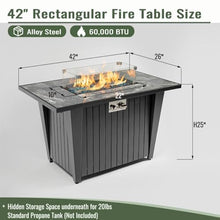 42" Propane Gas Fire Pit Table 50000 BTU Rectangular Outdoor Fire Pit with Marble Tile Tabletop Glass Wind Guard, Steel Patio Fire Table & Lid, Blue Glass Beads & Rain Cover for Backyard Garden, Gray