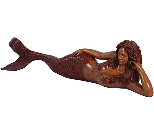 Nautical Tropical Sultry Lying Mermaid Large 5ft Statue Ocean Goddess Sculpture Wood