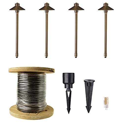 VOLT 12V 2700K LED Path Light 4-Pack Expansion Kit, Solid Brass (Bronze)