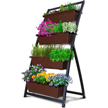 FYorbitH Flower Stand Flower Pots, 4-Ft Raised Garden Bed - Vertical Garden Freestanding Elevated Planters 4 Container Boxes, Flower Pots Plant Shelf(Brown)