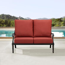 Oakland Living Black Aluminum Patio Deep Seating Outdoor Two Seater Loveseat with Red Cushions