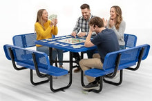 OUTTANS Metal Picnic Table (Blue, 46 in Square with Back, Expanded Steel)