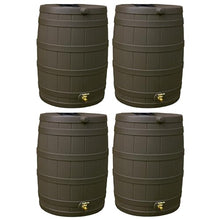 Good Ideas Rain Wizard 40 Gallon Plastic Rain Water Collection Barrel Drum with Brass Spigot, Oak (4 Pack)