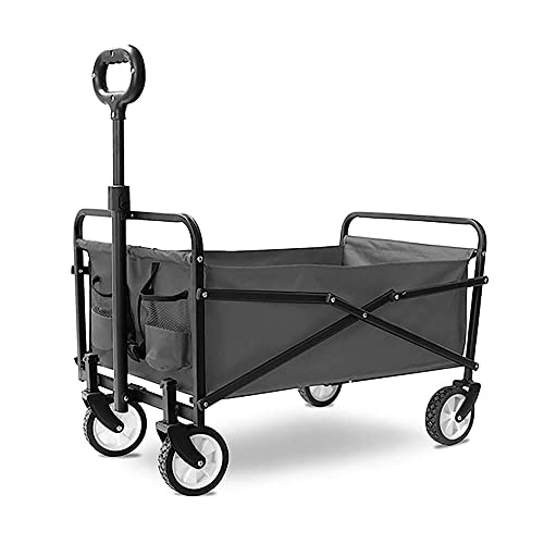 PUCNHZYNW Handcart, Folding Garden Trolley Cart Heavy Duty Wagon Multi-Function Shopping Cart for Outdoor Camping Beach Supermarket Pull Truck with 4 Wheels, Load 60Kg/Black