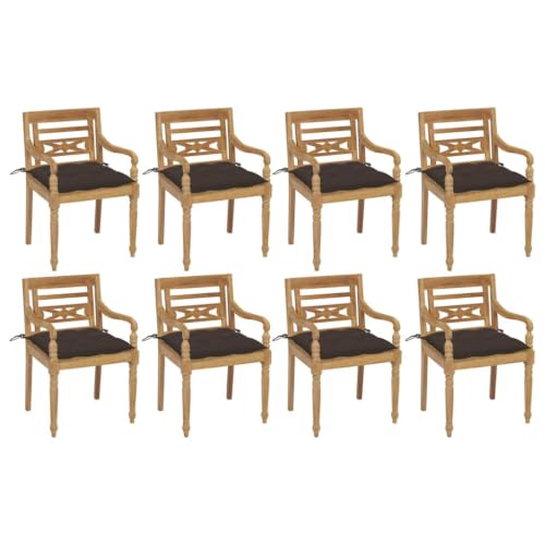 LPERTGFHU 8 pcs Batavia Chairs with Cushions, Solid Teak Wood Garden Patio Dining Chairs, Taupe
