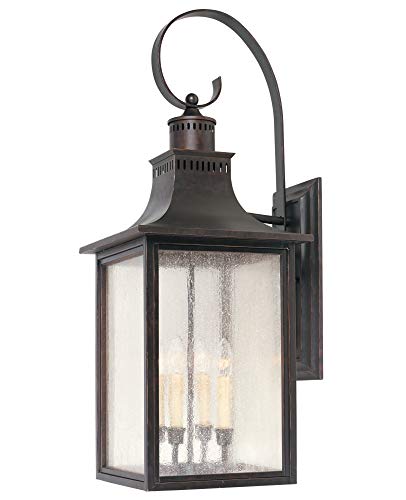 Savoy House 5-257-13 Monte Grande Modern Rustic Pale Cream Seeded Glass Outdoor Wall Lantern, 4-Light 160 Total Watts, 35" H x 13" W, English Bronze