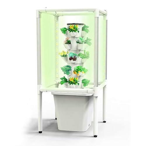 Smart Garden Planter Garden Hydroponics Growing System 30 Pods Plant Germination Kit Hydroponics Tower with LED Grow Light, Aeroponics Growing Kit with Hydrating Pump, Adapter, Net