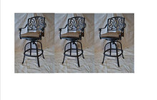 Elizabeth Outdoor Patio 3 Swivel Barstools 30" H Dark Bronze, Cast Aluminum (Walnut Cushions)