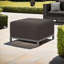 Howard Elliott Collection Axis Patio Ottoman with Cover, Upholstered Footstool Coffee Table Ottoman Bench for Indoor or Outdoor Home or Office Seating, Titanium Frame, Seascape Charcoal
